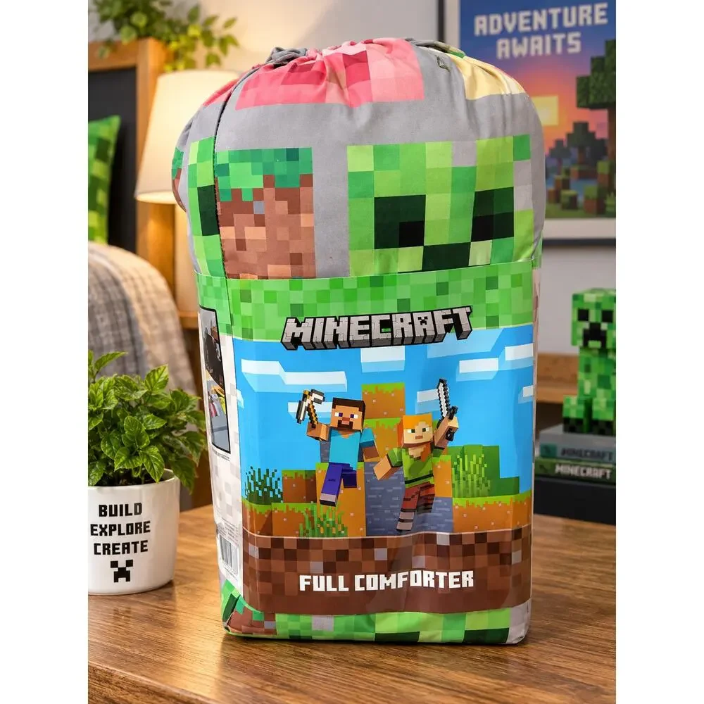 Minecraft Full Size Comforter Super Soft Creeper Gaming Bedding Gray